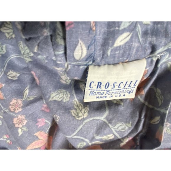 Vintage 70s Croscill Curtains Shams Set 6 Blue Gray Floral Lace Cottage Rare htf - Picture 2 of 6